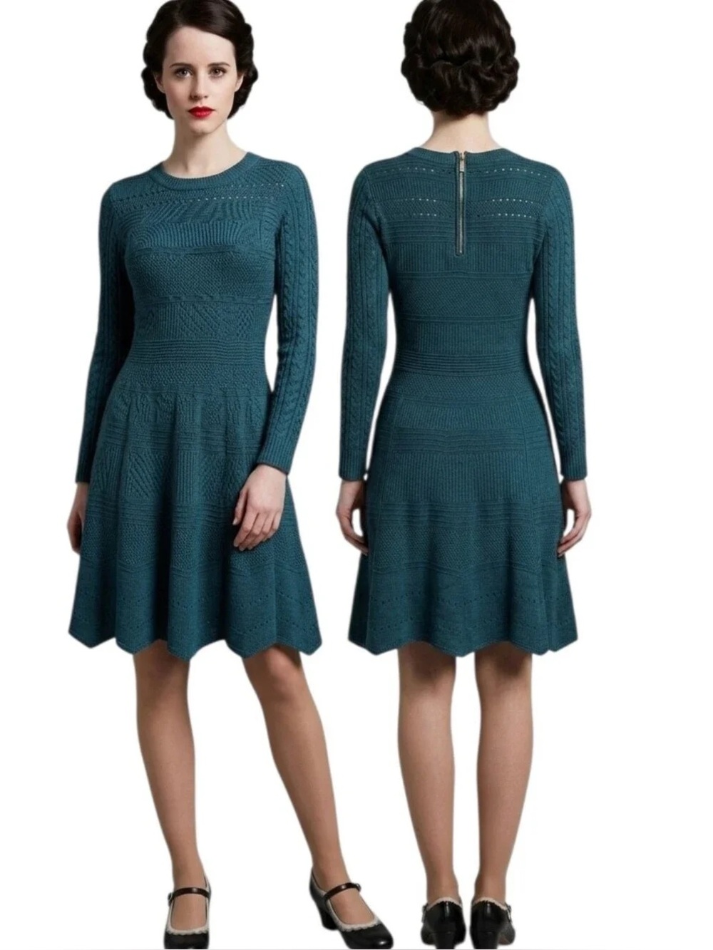 Eliza J Dark Teal Knit Fit-and-Flare Dress